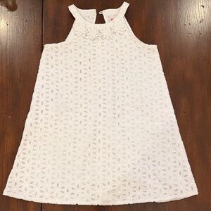 Lilly Pulitzer Girls' White Eyelet Halter Dress with Floral Neckline